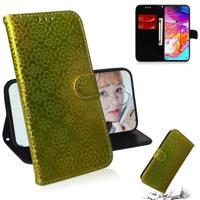 Voor Galaxy A70 effen kleur kleurrijke magnetische Buckle horizontale Flip PU lederen draagtas met houder & kaartsleuven & portemonnee & Lanyard (goud