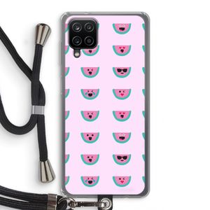 Smiley watermeloenprint: Samsung Galaxy A12 Transparant Hoesje met koord