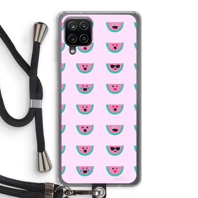 Smiley watermeloenprint: Samsung Galaxy A12 Transparant Hoesje met koord