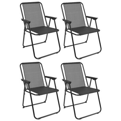 Home Deco Factory camping/strand stoel - 4x - aluminium - inklapbaar - zwart - L45 x B54 x H84 cm