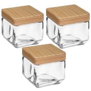 5Five voedsel/spullen voorraadpot - 3x stuks - Glas en houten deksel - 850 ml - luchtdichte sluiting