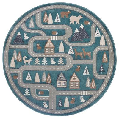 Vloerkleed Kids Streets Rond - Petrol maat: xcm - materiaal: Polypropyleen - Dekbed-Discounter.nl