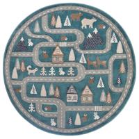 Vloerkleed Kids Streets Rond - Petrol maat: xcm - materiaal: Polypropyleen - Dekbed-Discounter.nl