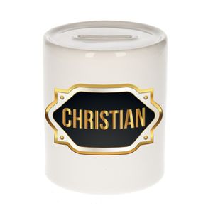 Naam cadeau spaarpot Christian met gouden embleem