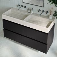 Fontana White Travertin badkamermeubel mat zwart 120cm zonder kraangaten - thumbnail