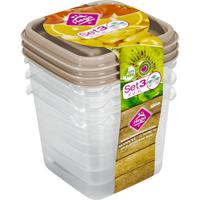 Vershoudbakjes Hega - set van 3x stuks - 0.3 liter - transparant/beige - L8 x B8 x H11 cm