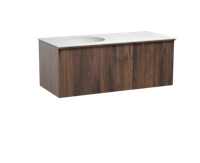 Balmani Forma zwevend badkamermeubel 120 x 55 cm amerikaans notenhout met Tablo Still asymmetrisch linkse wastafel in matte Solid Surface