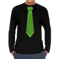 Verkleed shirt voor heren - stropdas glitter groen - zwart - carnaval - foute party - longsleeve - thumbnail