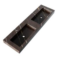 Brauer Coral Wastafel - 160 cm - met 2 Spoelbakken en 2 Kraangaten - Marmerlook Copper Brown