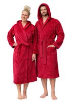 Capuchon saunabadjas velvet katoen/fleece - bordeauxrood