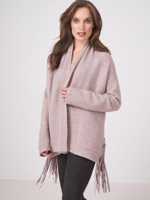Open ribgebreid vest met lange franjes