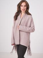 Open ribgebreid vest met lange franjes