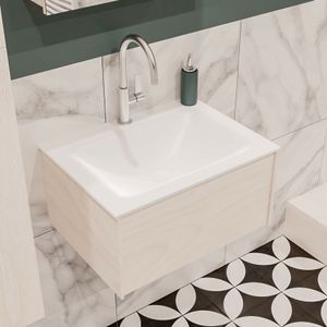 Mondiaz Lush Cloud badmeubel underlayment 60 cm 1 lade solid surface enkele spoelbak midden 1 kraangat