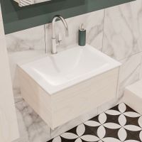Mondiaz Lush Cloud badmeubel underlayment 60 cm 1 lade solid surface enkele spoelbak midden 1 kraangat
