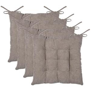 Stof Textile stoelkussen Dandy - 4x - beige - 38 x 38 x 5 cm - touwtjes sluiting - ribcord