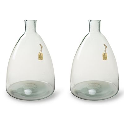 2x stuks transparante Eco vaas/vazen met hals van glas 36 x 24 cm