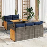 6-delige Loungeset met kussens poly rattan acacia grijs