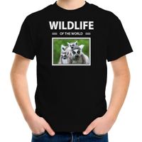 Ringstaart maki t-shirt met dieren foto wildlife of the world zwart voor kinderen XL (158-164)  -