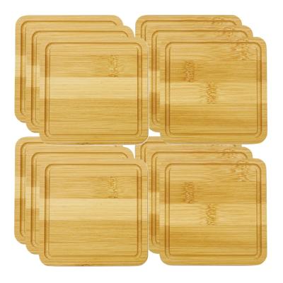 Onderzetters voor glazen - 12x stuks - vierkant - bamboe hout - 10 x 10 x 1 cm
