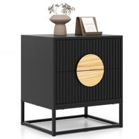 Gecombineerde Nachttafel Bijzettafel met 2 Lades Dennenhouten Grepen en Metalen Frame Moderne Mid-century Bijzettafel Zwart