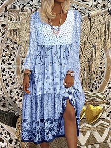 Floral Printed Long Sleeves Sweet Boho Weaving Dress