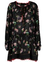 Cynthia Rowley robe courte fleurie à taille basse - Noir - thumbnail