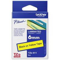 Brother TZe-611 Labeltape PET Tapekleur: Geel Tekstkleur: Zwart 6 mm 8 m