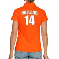 Oranje supporter poloshirt met rugnummer 14 - Holland / Nederland fan shirt voor dames - thumbnail