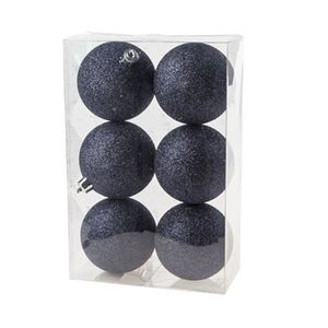 6x Donkerblauwe glitter kerstballen 8 cm kunststof