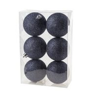 6x Donkerblauwe glitter kerstballen 8 cm kunststof - thumbnail