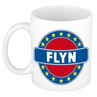 Flyn voornaam koffiemok - beker - wit/blauw - 300 ml - Cadeau - Heren - Collega - Vaderdag
