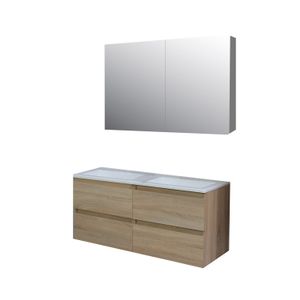 Badkamermeubel BWS Pepper Wastafel Acryl Incl Spiegelkast 2 Deurs Zonder Krg 120x55x46 cm Eiken
