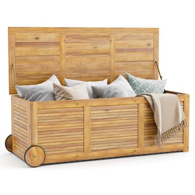 Opbergkist voor Buiten op Wielen 182 L Acaciahouten Terrasopbergkist met 2 Wielen 1 Handgreep Waterbestendige Voering 127 x 50 x 45 cm