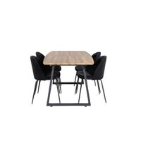 IncaNABL eethoek eetkamertafel uitschuifbare tafel lengte cm 160 / 200 el hout decor en 4 Wrinkles eetkamerstal velours - thumbnail