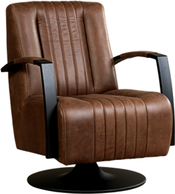 Bruine leren industriële draaifauteuil Galaxy - staal zwart frame met schotelvoet - Vintage Leer Brown (bruin leer)