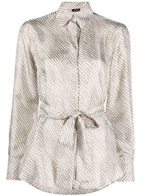 Kiton chemise froncée en soie à imprimé abstrait - Marron