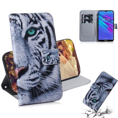 Tiger patroon gekleurde tekening horizontale Flip lederen case voor Huawei Y6 (2019) met houder & card slots & portemonnee
