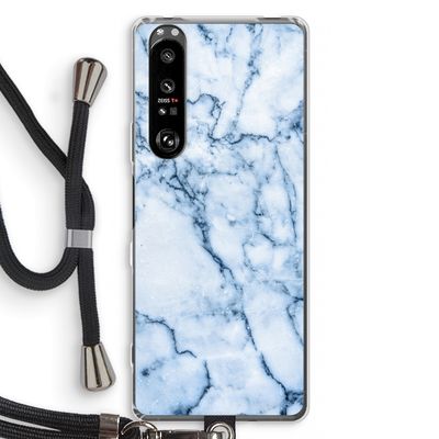 Blauw marmer: Sony Xperia 1 III Transparant Hoesje met koord