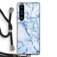 Blauw marmer: Sony Xperia 1 III Transparant Hoesje met koord