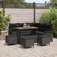 Tuinbankenset met kussen 9 pcs Zwart poly rattan