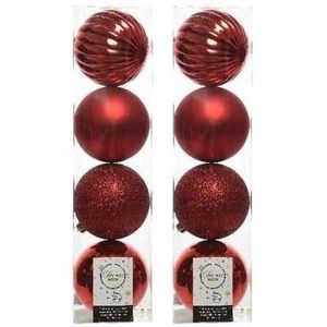 8x Kunststof kerstballen mix kerstrood 10 cm kerstboom versiering/decoratie   -