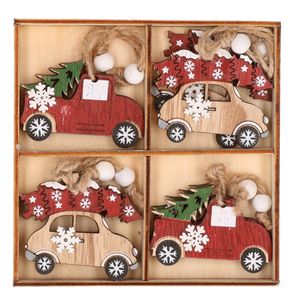 Kersthanger set van 24x houten auto hangers 6 x 5 cm kerstboomversiering