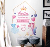 Muursticker kinderkamer prinses met geboorte-informatie