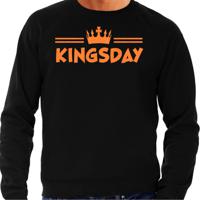 Bellatio Decorations Koningsdag sweater heren - kingsday - zwart - glitters - oranje feestkleding 2XL  - - thumbnail
