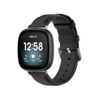 Bandje geschikt voor Fitbit Versa 3 - Maat S - Horlogebandje - Polsband - Kunstleer - Zwart - thumbnail