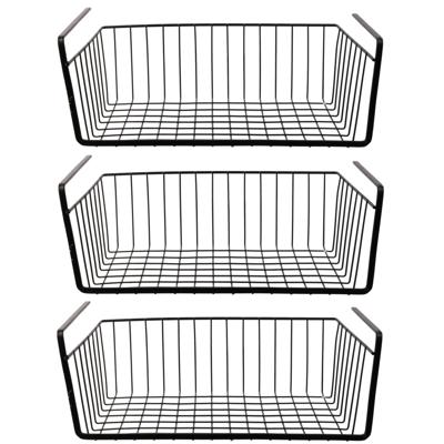 Hangmand voor kast - 3x - metaal - 40 x 26 x 14 cm - zwart - kastmandje - opbergers