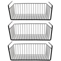 Hangmand voor kast - 3x - metaal - 40 x 26 x 14 cm - zwart - kastmandje - opbergers