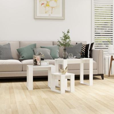 3-delige Tafeltjesset bewerkt hout hoogglans wit