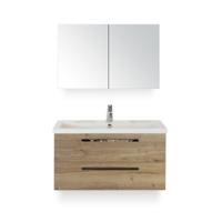 Seville Badmeubelset 100 cm - Natuur Eiken - Wastafel Djazz 1 kraangat - met Spiegelkast