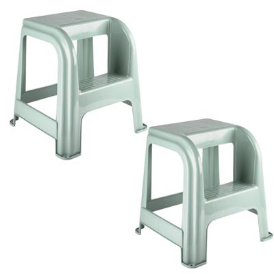 Plasticforte Opstapkrukje - 2x - 2 tredes - groen - kunststof - 44 x 42 x 45 cm